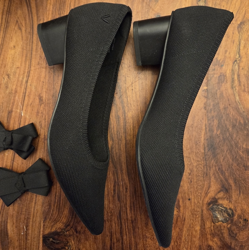 Vivaia Stylish, Sustainable Comfort Pointed Toe Pumps With Removable Bows, Black - Picture 4 of 8